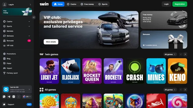 1win casino website screen