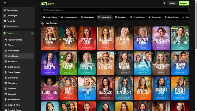21 casino live games