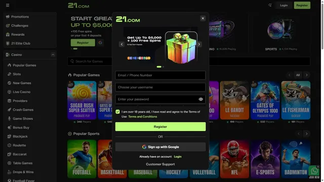 21 casino registration