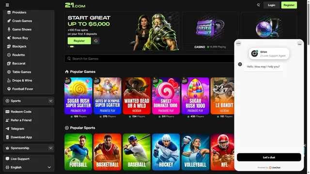 21 casino support