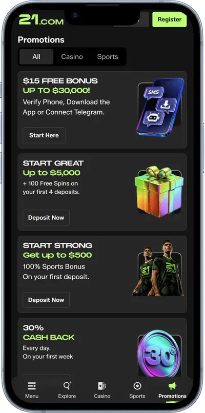 21.com Casino phone promotions