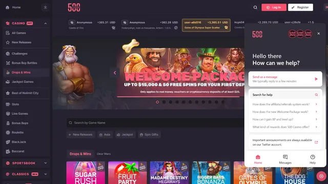 500 casino support