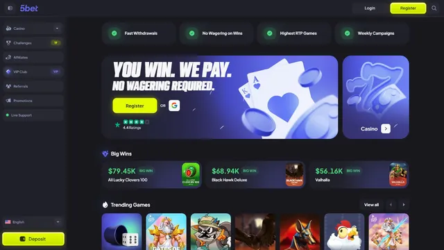 5bet casino website screen