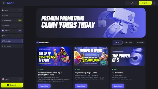 5bet casino promotions