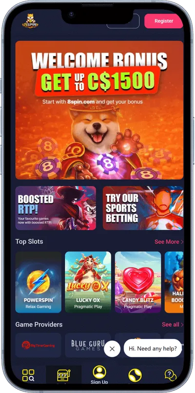 8spin Casino phone screen main