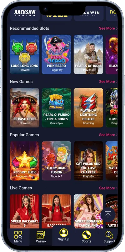 8spin Casino phone screen popular games