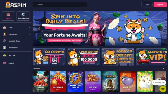 8spin casino website screen