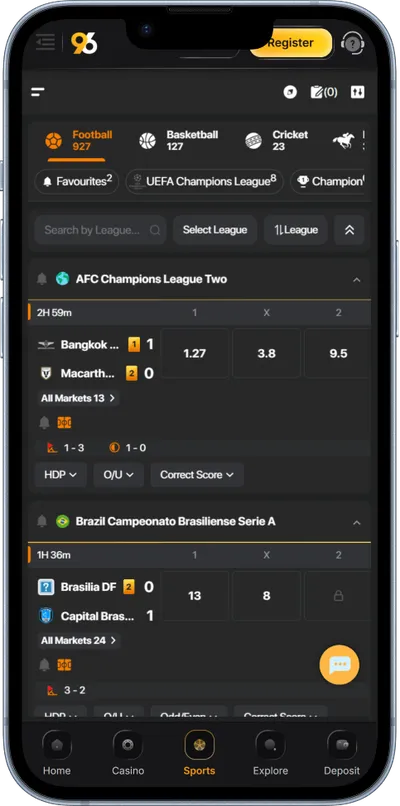 96 Casino pnone screen sports betting