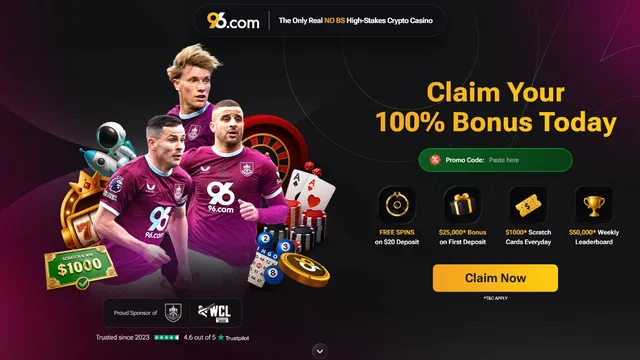 96 casino website screen
