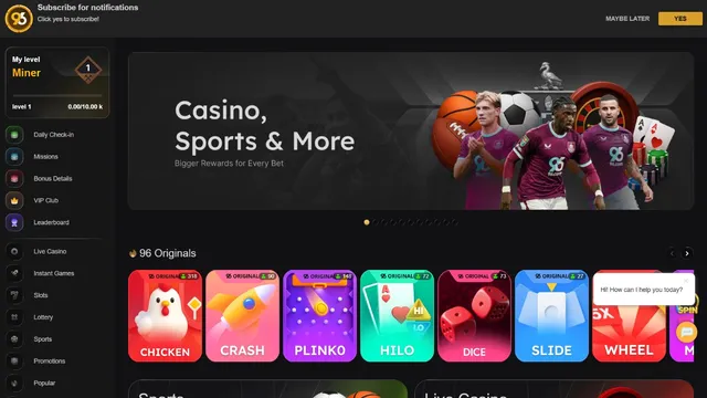 96 casino website screen