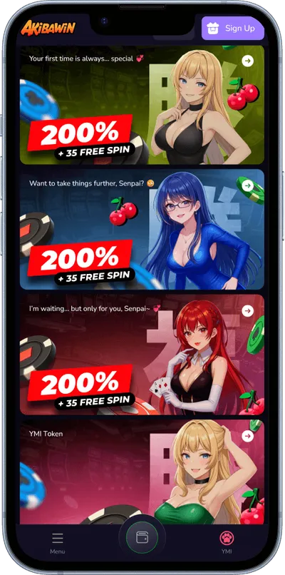 Akibawin.io casino phone screen promo