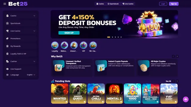 bet25 casino website screen