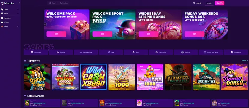 Bitstake casino main screen