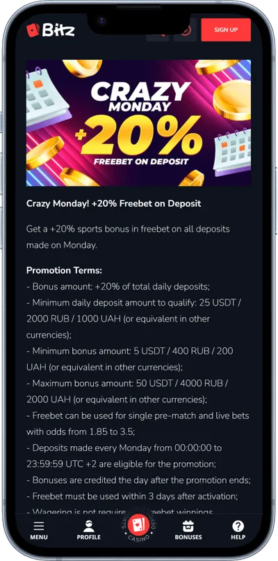 Bitz Casino phone screen offer