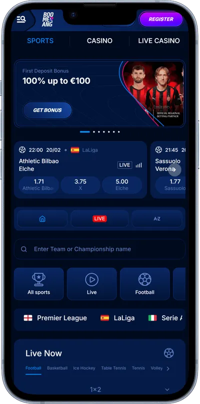 Boomerang Bet casino phone screen sports betting
