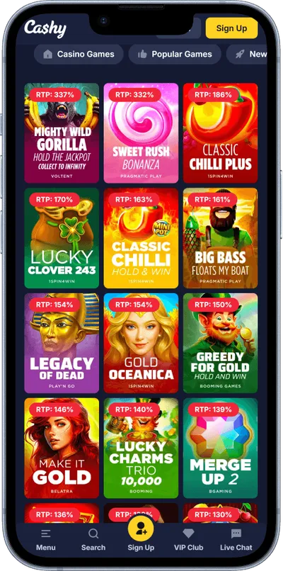 Cashy Casino mobile hot games