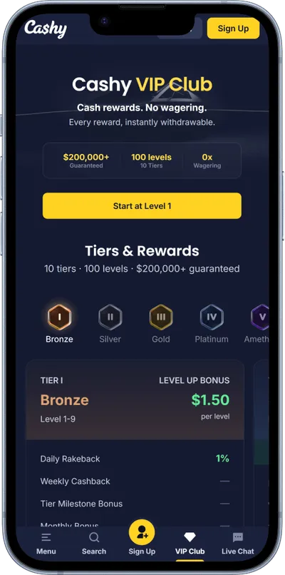 Cashy Casino mobile vip club