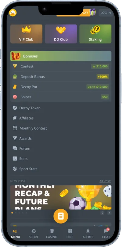 DuckDice Casino phone menu