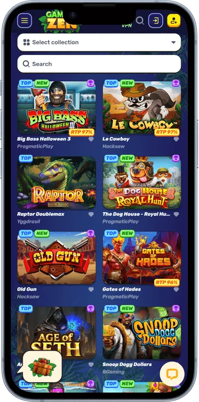 Gamblezen Casino phone screen games