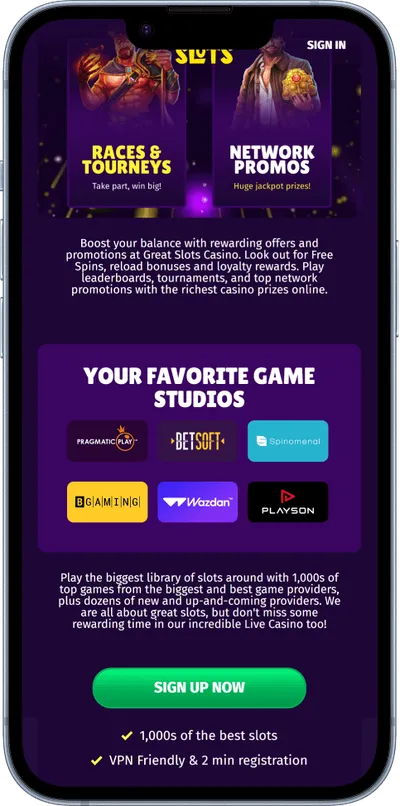 Great Slots Casino phone game studios