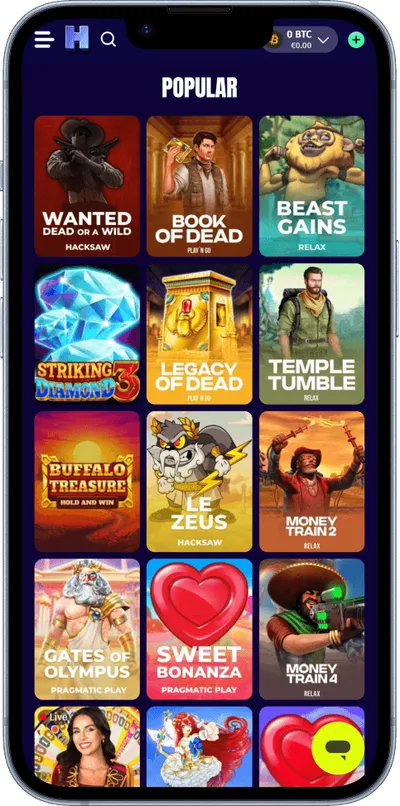 HyperLucky Casino phone popular games