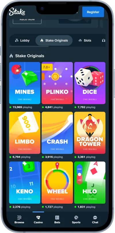 stake casino phone originals games
