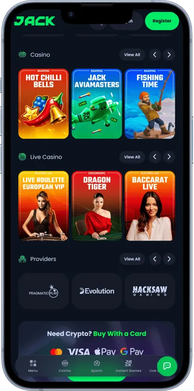 Jack Casino phone top games