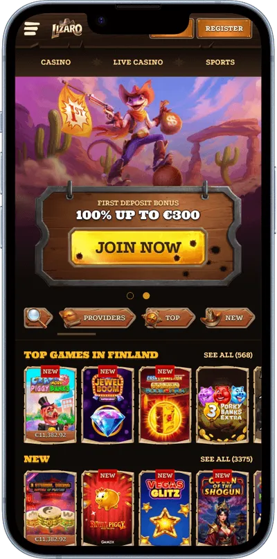 Lizaro casino phone screen main