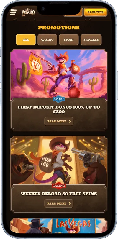 Lizaro casino phone screen promo
