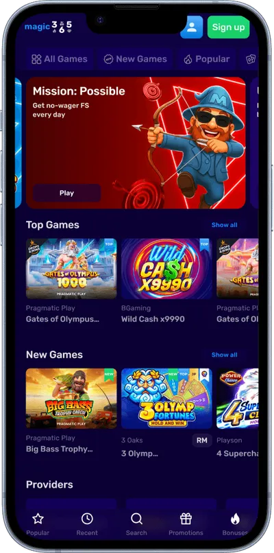 Magic365 Casino phone top games