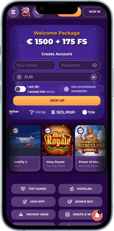 MilkyWay Casino phone screen main