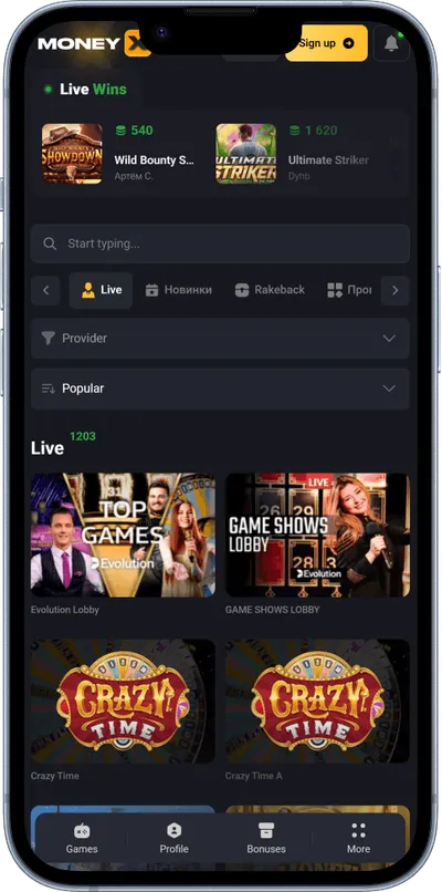 Money X Casino phone live games