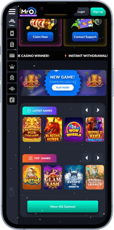 MrO Casino phone screen new games