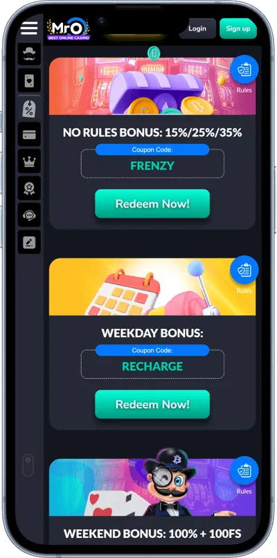 MrO Casino phone screen promotions