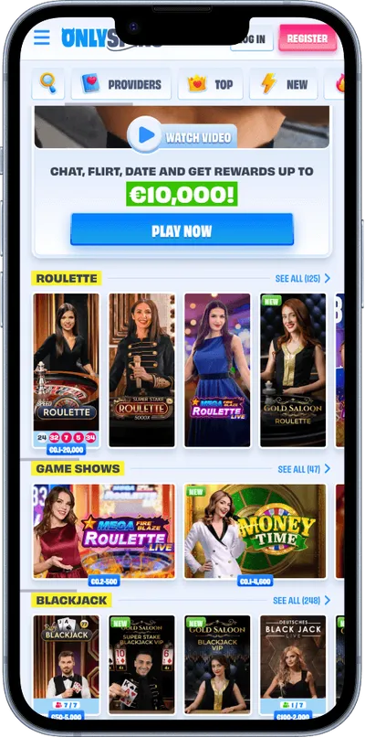 Onlyspins Casino phone screen games