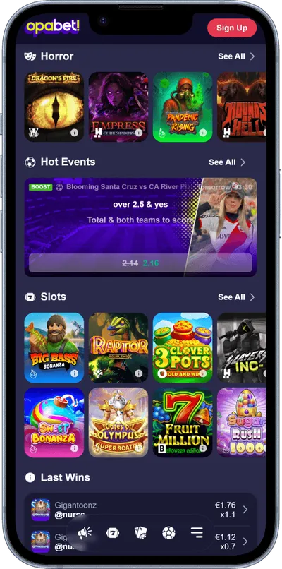 Opabet Сasino phone main