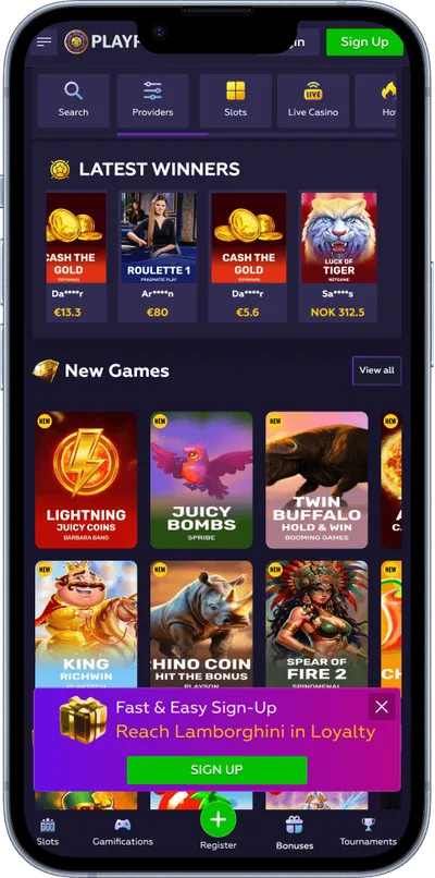 Playfina Casino phone top games