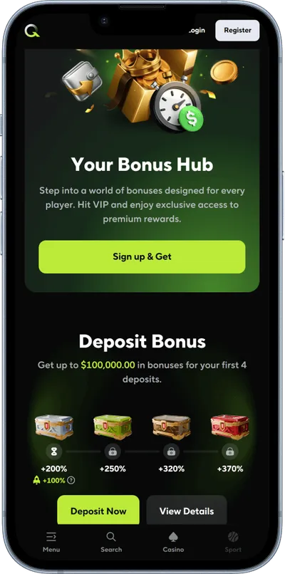 Qzino Casino phone screen bonuses