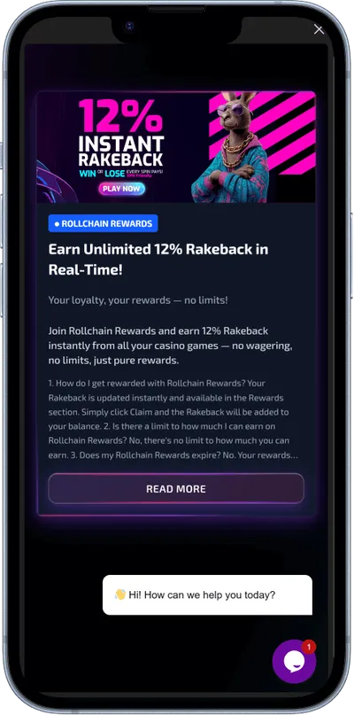 Rollchain Casino phone screen casino