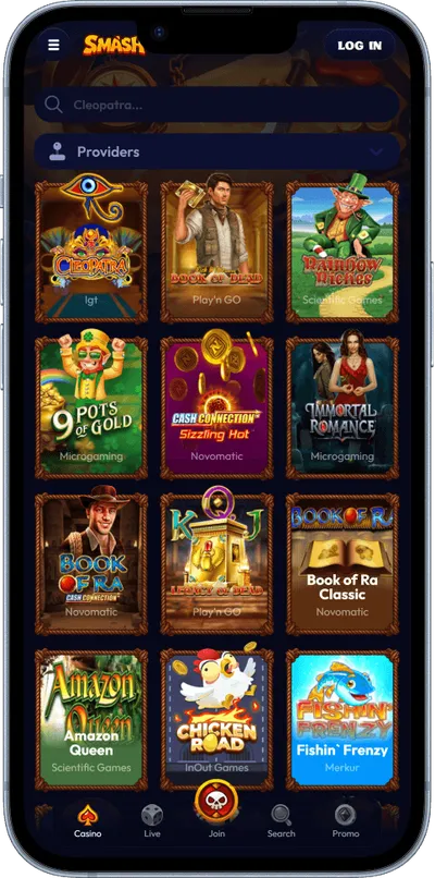 Smash Casino phone top games