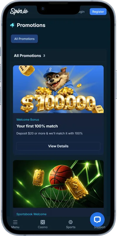 Spin.io Casino phone promo