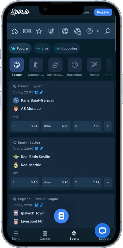 Spin.io Casino phone sports betting