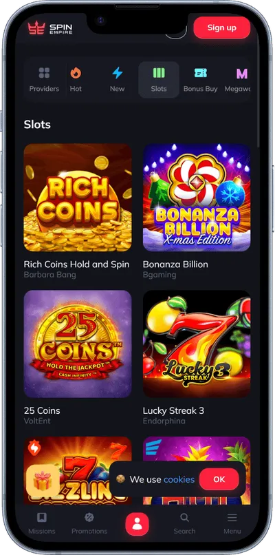 SpinEmpire Casino phone games slots