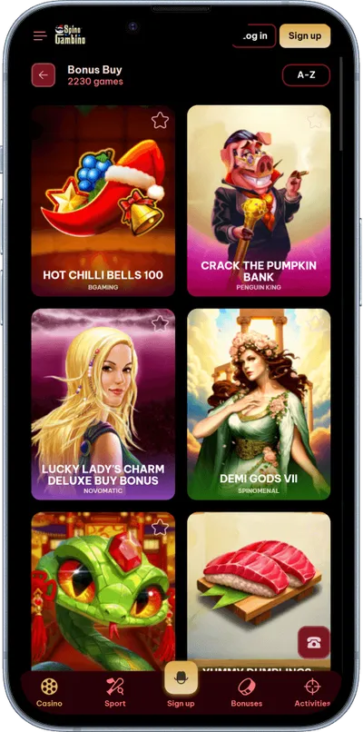 SpinoGambino Casino phone games