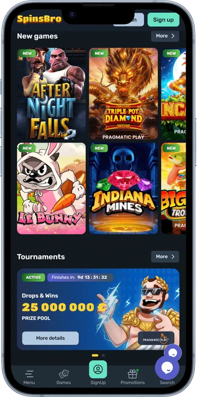 SpinsBro Casino phone games tournaments
