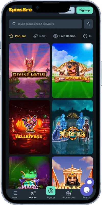 SpinsBro Casino phone top games