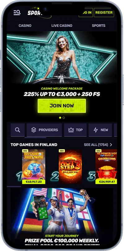 Sportuna Casino mobile homepage