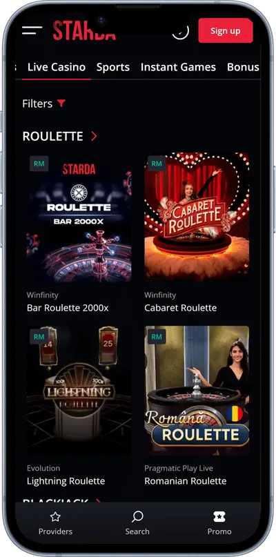 Starda casino phone screen live casino