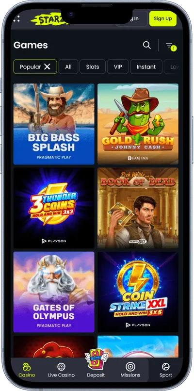 Starzino Casino mobile popular games