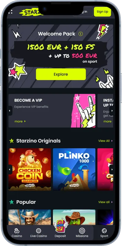 Starzino Casino mobile welcome offer
